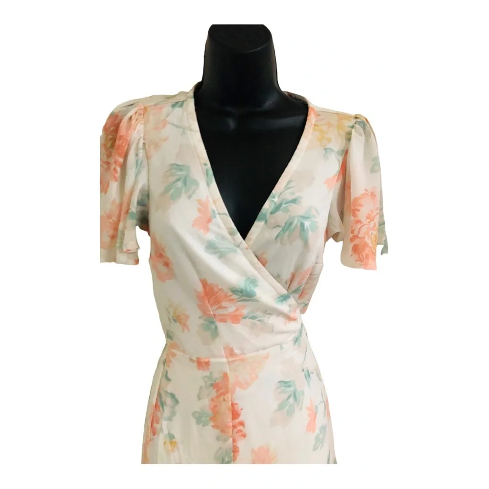 Abercrombie & Fitch white orange floral flutter sleeve wrap dress size small new